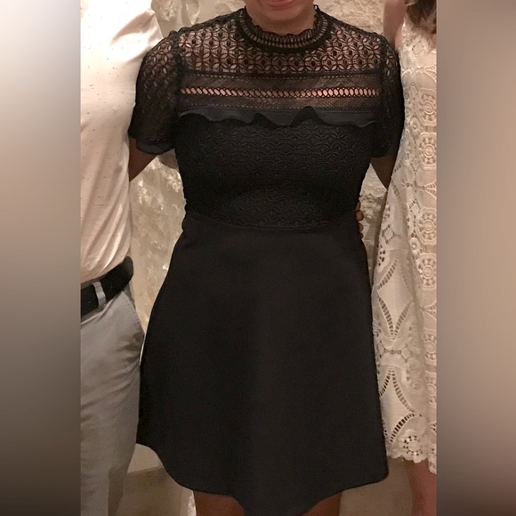 Zara Black Lace Crochet Top Fit & Flare Dress Sz. MEDIUM - Picture 1 of 6